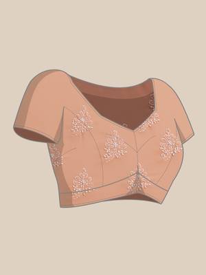 hand embroidered peach georgette lucknow chikan saree with blouse  5