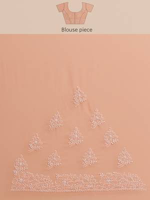 hand embroidered peach georgette lucknow chikan saree with blouse  6