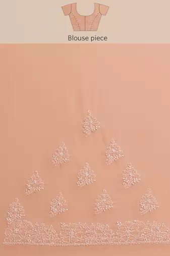 hand embroidered peach georgette lucknow chikan saree with blouse 