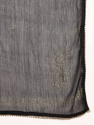 black yoke design silk blend styles women's kurta trousers with dupatta 6