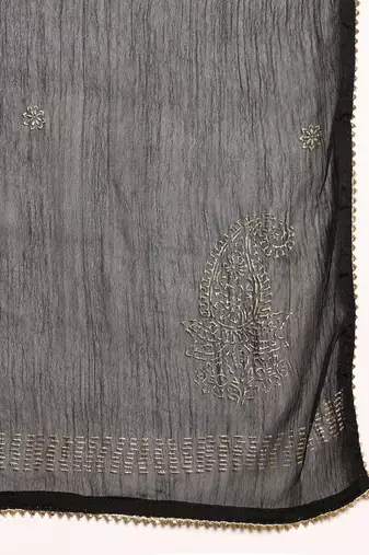 black yoke design silk blend styles women's kurta trousers with dupatta