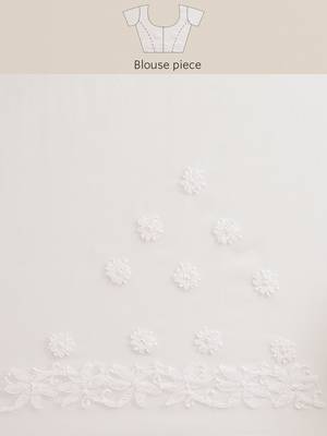 hand embroidered white georgette lucknow chikan saree with blouse   6