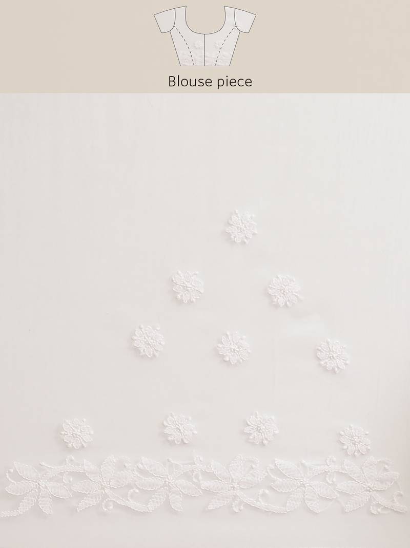 hand embroidered white georgette lucknow chikan saree with blouse  