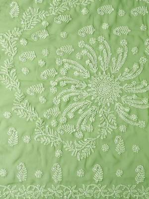 hand embroidered green goergette lucknowi chikankari saree with blouse  6