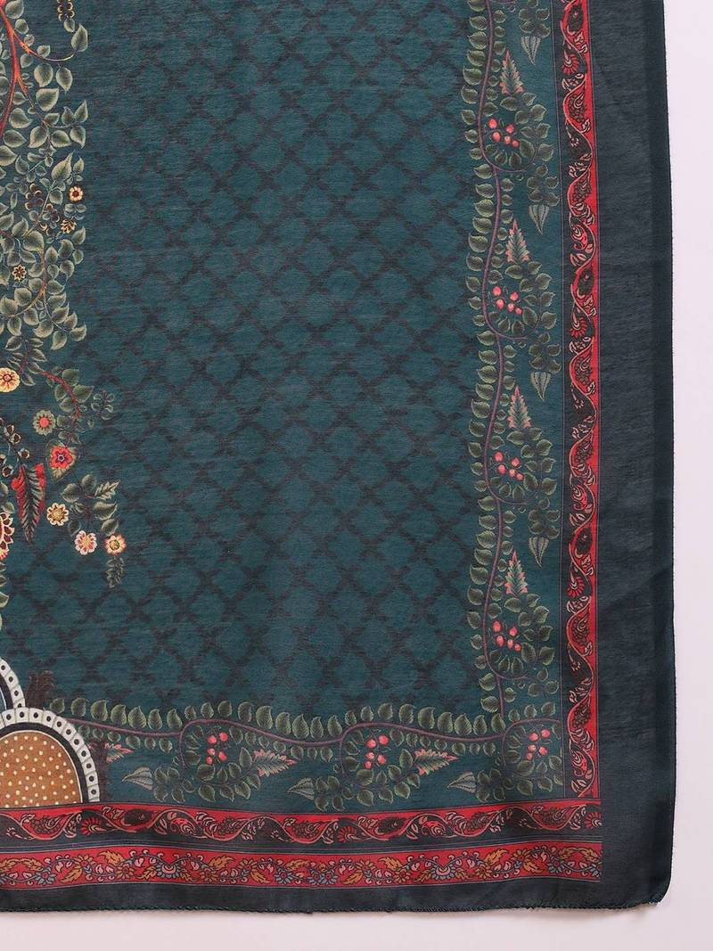 green color embroidered silk blend styles kurta trouser with dupatta