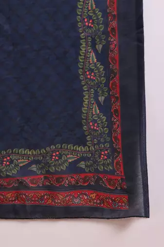 navy blue color embroidered silk blend styles kurta trouser with dupatta