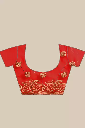 hand embroidered red georgette lucknow chikan saree with blouse 