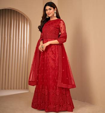 Intriguing Red Net Semi Stitched Party Wear Women's Salwar Kameez Semi stitched 1