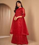 Intriguing Red Net Semi Stitched Party Wear Women's Salwar Kameez Semi stitched