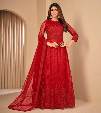Intriguing Red Net Semi Stitched Party Wear Women's Salwar Kameez Semi stitched 4
