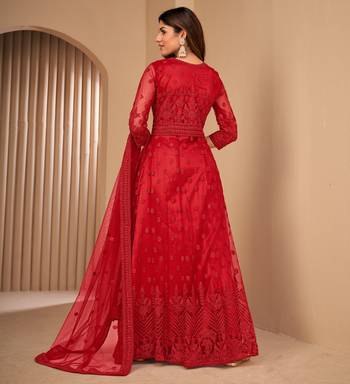 Intriguing Red Net Semi Stitched Party Wear Women's Salwar Kameez Semi stitched 5