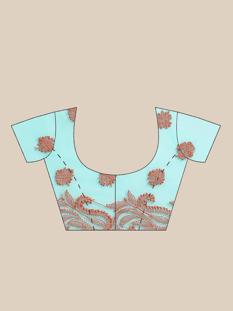 hand embroidered sea green georgette lucknowi chikankari saree with blouse 