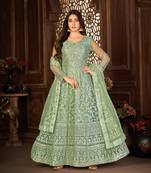 Winsome Green Net Semi Stitched Party Wear Women's Salwar Kameez Semi stitched