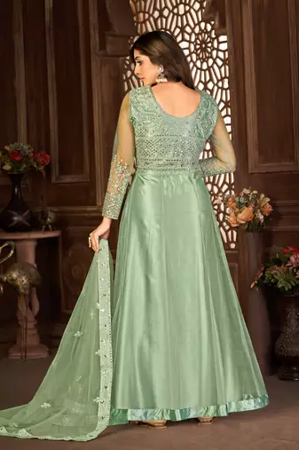 Winsome Green Net Semi Stitched Party Wear Women's Salwar Kameez Semi stitched