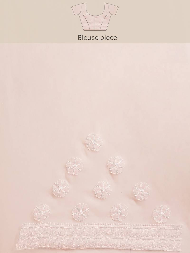 hand embroidered peach georgette lucknowi chikankari saree with blouse