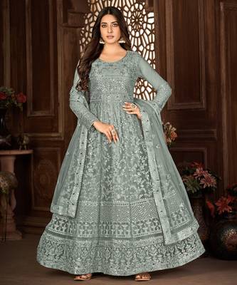 Beguiling Grey Net Semi Stitched Ethnic Women's Suits Semi stitched 1