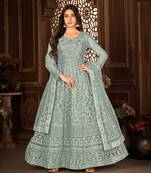 Beguiling Grey Net Semi Stitched Ethnic Women's Suits Semi stitched