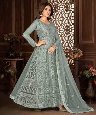 Beguiling Grey Net Semi Stitched Ethnic Women's Suits Semi stitched 3