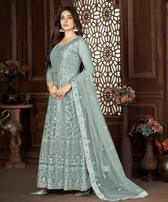 Beguiling Grey Net Semi Stitched Ethnic Women's Suits Semi stitched 4