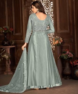 Beguiling Grey Net Semi Stitched Ethnic Women's Suits Semi stitched 5