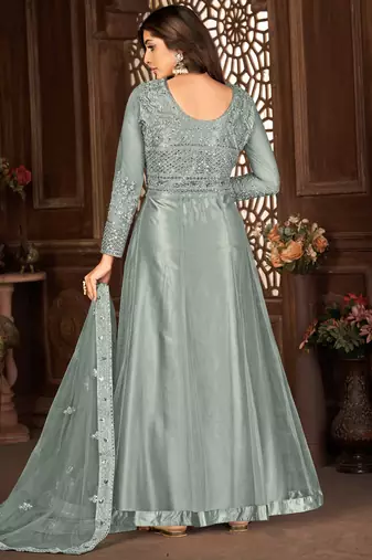 Beguiling Grey Net Semi Stitched Ethnic Women's Suits Semi stitched