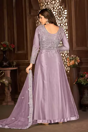 Desirable Purple Net Semi Stitched Festive Women's Salwar Suits Semi stitched