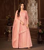 Taking Peach Net Semi Stitched Wedding Women's Salwar Kameez Semi stitched