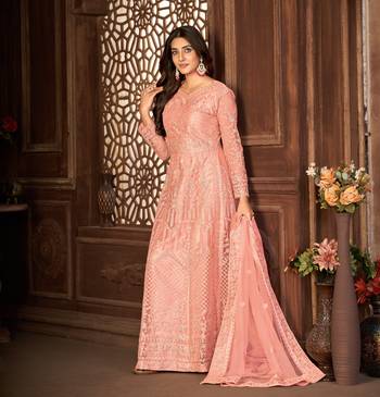 Taking Peach Net Semi Stitched Wedding Women's Salwar Kameez Semi stitched 4