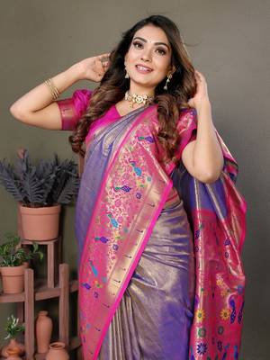 Blue Banarasi Tissue Silk Saree 2