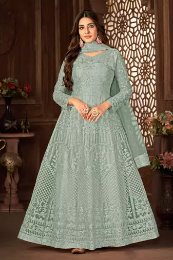 Beauteous Grey Net Semi Stitched Ethnic Women's Suits Semi stitched