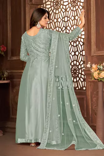 Beauteous Grey Net Semi Stitched Ethnic Women's Suits Semi stitched