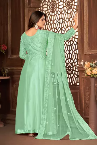 Tempting Green Net Semi Stitched Party Wear Salwar Kameez Semi stitched