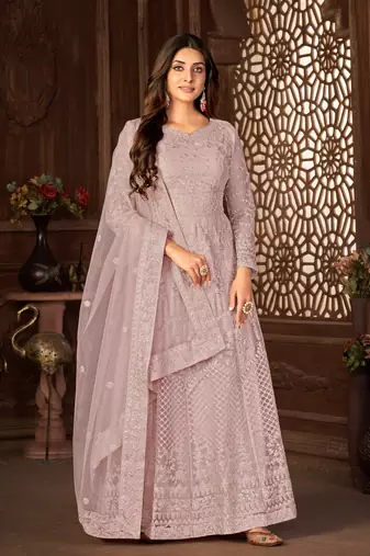 Heavenly Purple Net Semi Stitched Festive Women's Salwar Suits Semi stitched