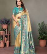 Cream Banarasi Tissue Silk Saree