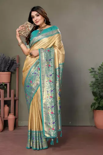 Cream Banarasi Tissue Silk Saree