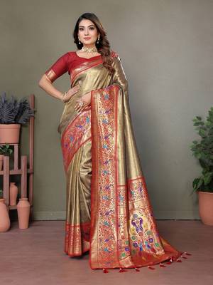 Gold Banarasi Tissue Silk Saree 1