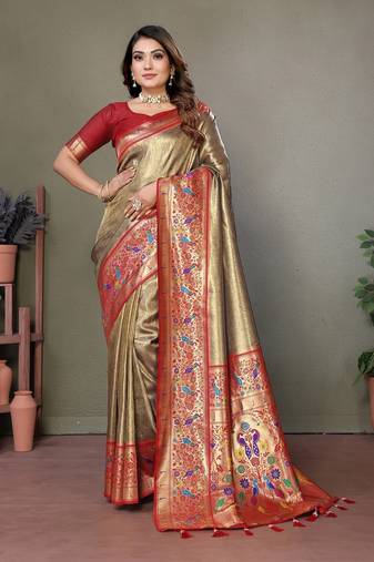 Gold Banarasi Tissue Silk Saree