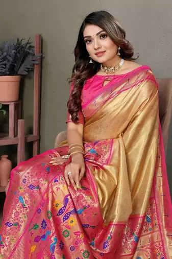 Golden Banarasi Tissue Silk Saree