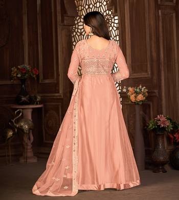Striking Peach Net Semi Stitched Festive Women's Salwar Suits Semi stitched 5