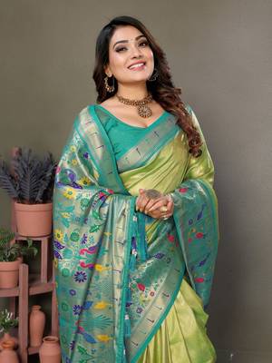 Green Banarasi Tissue Silk Saree 1