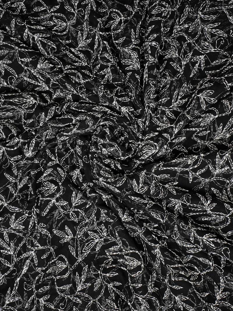 hand embroidered black georgette lucknowi chikankari saree with blouse 