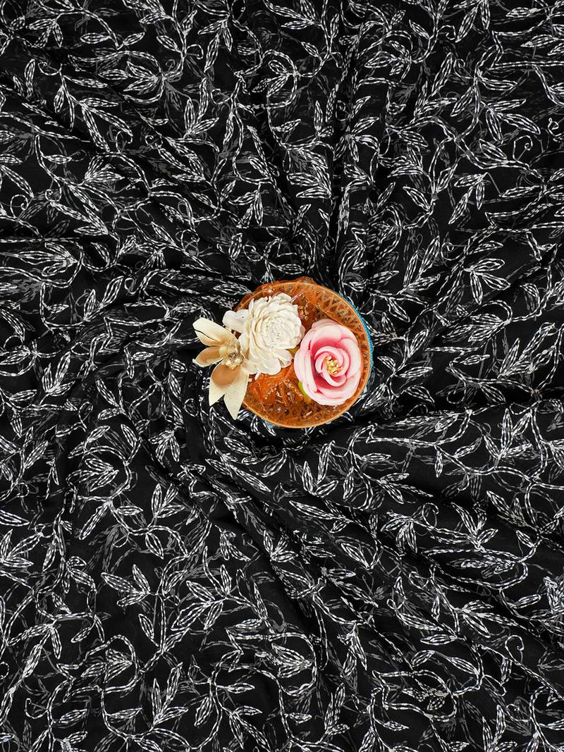 hand embroidered black georgette lucknowi chikankari saree with blouse 