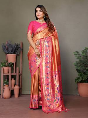 Orange Banarasi Tissue Silk Saree 1