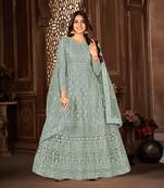 Prepossessing Grey Net Semi Stitched Wedding Women's Salwar Kameez Semi stitched