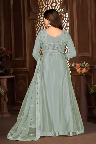 Prepossessing Grey Net Semi Stitched Wedding Women's Salwar Kameez Semi stitched