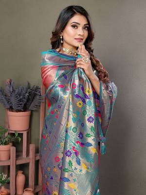 Pink banarasi tissue silk saree for women 2
