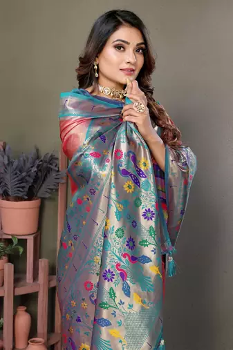 Pink banarasi tissue silk saree for women