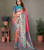 Pink banarasi tissue silk saree for women