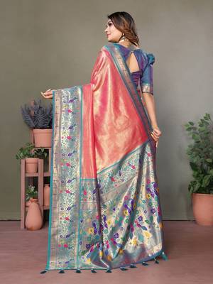 Pink banarasi tissue silk saree for women 3