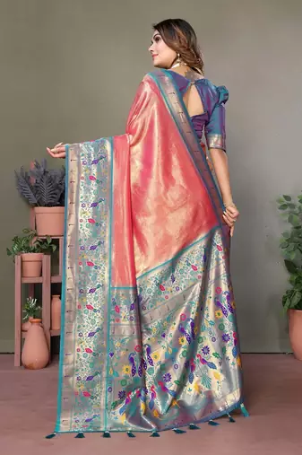 Pink banarasi tissue silk saree for women